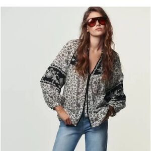 Zara Black and White Floral Blouse